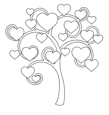 desene de colorat de copac cu inimi